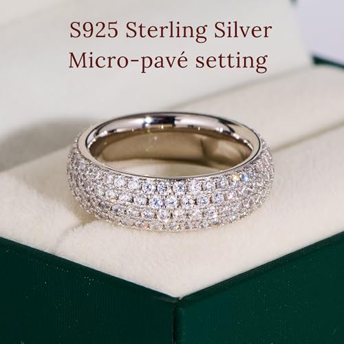 925 Sterling Silver Wedding Rings for Women Promise Engagement Non Tarnish Bands Rings CZ Cubic Zirconia Chunky Eternity Statement Wide Rings for Her