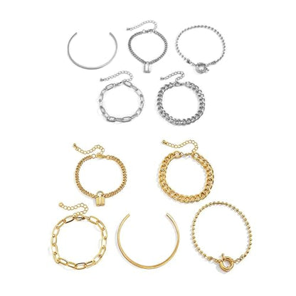 10Pcs Golden Silvery Bracelets for Women,Waterproof Womens Fashion Accessories,Bracelets for Women Trendy,Stackable Dainty Bracelets for Womens