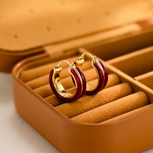 14K Gold Plated Chunky Hoop Earrings for Women Vintage Leopard Print Hoops Large Round Hoop Earrings Jewelry - style: Red