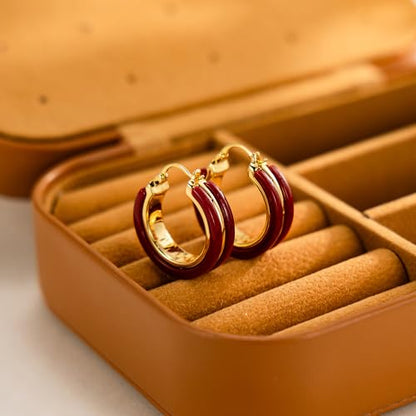 14K Gold Plated Chunky Hoop Earrings for Women Vintage Leopard Print Hoops Large Round Hoop Earrings Jewelry - style: Red