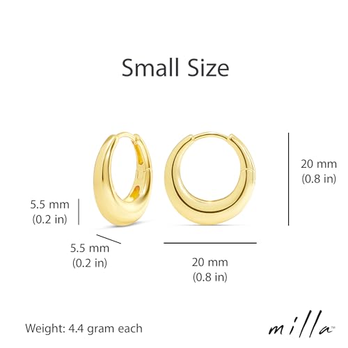 Milla Small Silver Hoop Earrings and Chunky Gold Hoops for Women | Small Chunky Silver Hoops and Thick Gold Hoop Earrings for Women. Available in 14K Gold and Silver Plated Finish - color: Gold - 20 mm Small