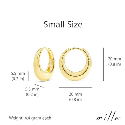 Milla Small Silver Hoop Earrings and Chunky Gold Hoops for Women | Small Chunky Silver Hoops and Thick Gold Hoop Earrings for Women. Available in 14K Gold and Silver Plated Finish - color: Gold - 20 mm Small