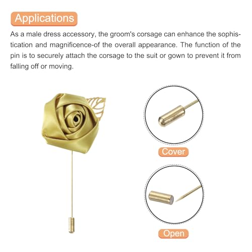 MECCANIXITY Groom Boutonnieres Rose Boutonnieres Pins for Wedding - color: Gold
