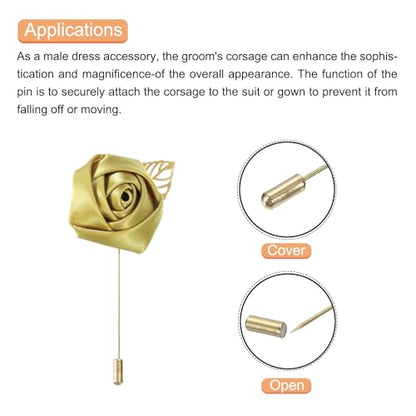 MECCANIXITY Groom Boutonnieres Rose Boutonnieres Pins for Wedding - color: Gold