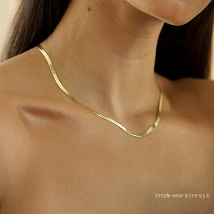 Freekiss Layered Necklace Set for Women Stackable | Herringbone Snake Cuban Rope Chain, Dainty Choker, Layered Stackable, Non Tarnish, Hypoallergenic, Adjustable 14-18.5" - color: Gold, style: Beads+Snake+Figaro