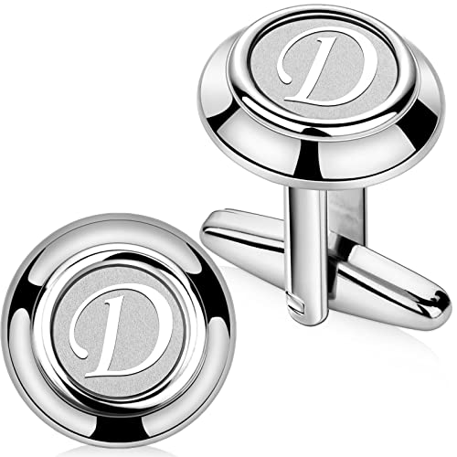 AMITER 26 Letters Tie Clip and Cufflinks for Men, Initial Tie Bar & Cuff Links Set Necktie Clip for Business, Wedding, Anniversary - color: D (2 cufflinks)