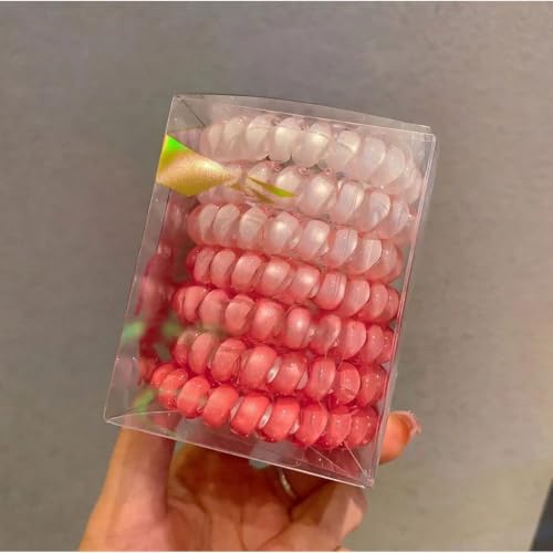Spiral Hair Ties, 7pcs/set Waterproof Colorful Ponytail Holders For Woman Rainbow Color Telephone Cord Hair Coils For Thick Hair (Peach Pink) - color: Peach Pink