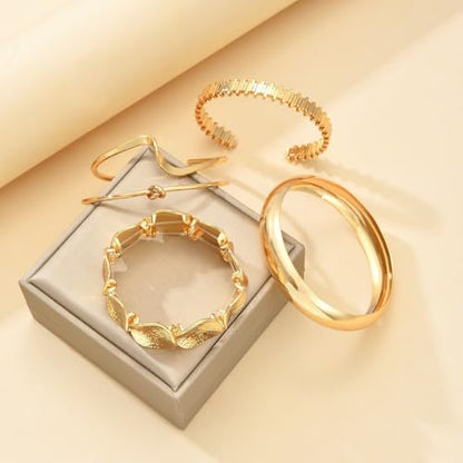 Golden Stackable Bracelets Set for Women Trendy Multi Layer Adjustable Chunk Flower Cuff Bracelet Geometric Irregular Wave Statement Bangle Glamour Stacking Cuff Jewelry - color: Gold-C