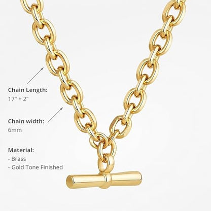 COBI T Bar Necklace for Women, Circle Pendant Necklaces,Gold Tone Finished Four Leaf Clover | Link Chain Necklace with T-Bar Charm, Adjustable 17"/18"+2" Jewelry Gift - color: Gold, style: T-Bar
