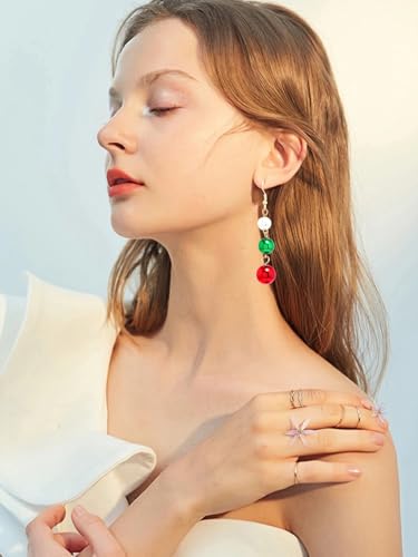14K Gold Plated Heart Earrings for Women, Heart/Flower/Bow/Pearl Earrings Drop Stud Huggie Hoop Earring Hypoallergenic Earrings Christmas Earrings Festival Party Jewelry Gifts for Women - color: Pearl Red Green