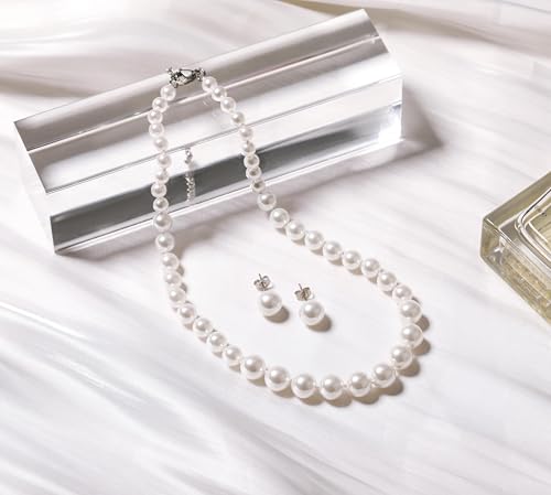Pearl Necklace and Earring Set for Women Costume Jewelry Set | Elegant Outfit Matching, Wedding Bridesmaid Prom Gifts - style: White 16 inches