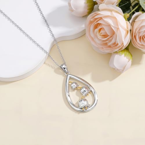 12 Month Birth Flower Necklace for Women 925 Sterling Silver Floral Teardrop Pendant Birthday Jewelry Gifts - color: 05. May Lily of the Valley