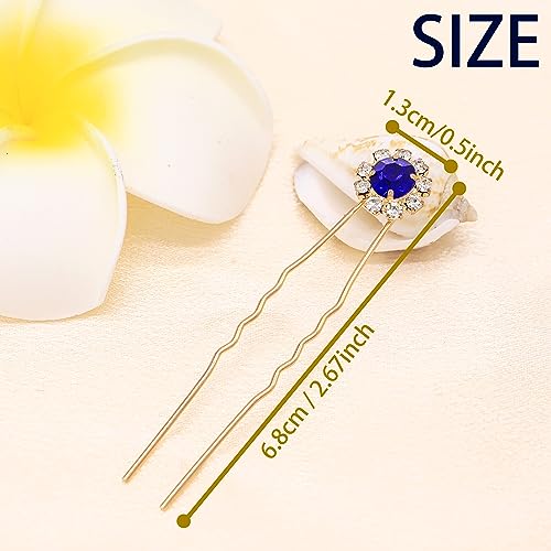 Ammei Crystal Bridal Hair Pins Clips Wedding Hair Accessories Hair Set Jewelry With Rhinestone For Brides and Bridesmaids Set Of 12 (Gold Plated-Blue) - color: Gold Plated-Blue