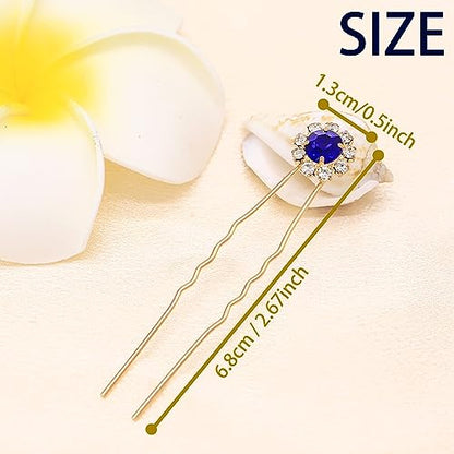 Ammei Crystal Bridal Hair Pins Clips Wedding Hair Accessories Hair Set Jewelry With Rhinestone For Brides and Bridesmaids Set Of 12 (Gold Plated-Blue) - color: Gold Plated-Blue