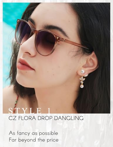 Big Pearl Drop Earrings for Women - 14K Real Gold Plated Quality Dangles for Elevated Casual or Elegant Gift - color: Jasmine