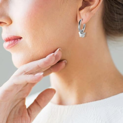 Women's Huggie Hoop Earrings with Small Cute Charm - style: Silver Butterfly