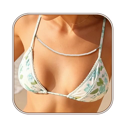 Gold Ocean Pearl Bra Strap Chain,Dainty Starfish, Seashell, White Pearl Cami Top Decorative Chain, Dainty Body Chain Jewelry for Women, Bikini Crop Top Accessories for Party Beach Festival - color: white pearl