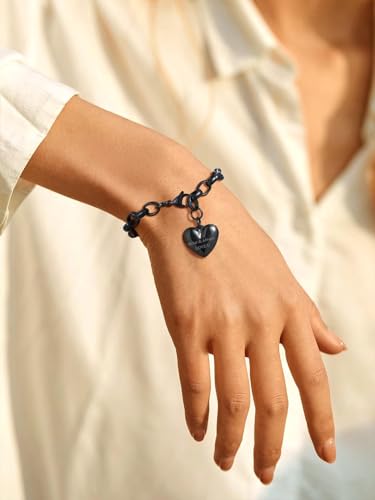 Jewelry Stainless Steel Initial Heart Charm Bracelet For Women | 14K Gold/Silver/Black Plated Initial Cable Link Letters Adjustable Waterproof Bracelets Jewelry Gifts Mom (With Box) - style: Customized Heart