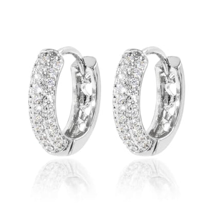 CZ Huggie Hoop Earrings for Women 14K Gold Plated Cubic Zirconia Dainty Simple Cute Small Circle Minimalist Elegant Hypoallergenic Fashion Jewelry 15mm [RER-CZ] - color: Silver