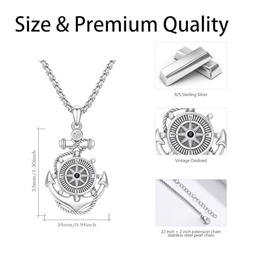 Sterling Silver Graduation Compass Anchor Necklace with Jewelry Box | Nautica,l Hope, Dream,Inspirational,Good Luck,Travel,Journey,Safety,Daily,Birthday, Graduation,Hypoallergenic - style: 02-Compass Anchor）