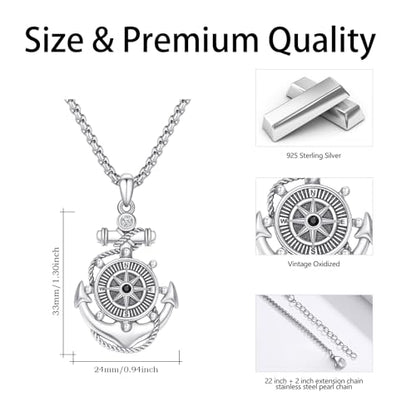 Sterling Silver Graduation Compass Anchor Necklace with Jewelry Box | Nautica,l Hope, Dream,Inspirational,Good Luck,Travel,Journey,Safety,Daily,Birthday, Graduation,Hypoallergenic - style: 02-Compass Anchor）