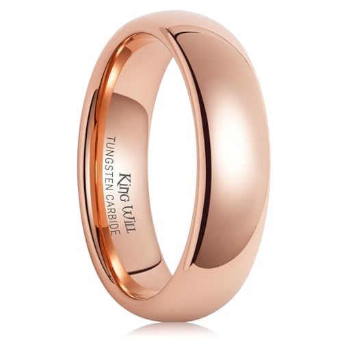 King Will Men's Women's Tungsten Carbide Ring 24k Gold Plated Rose Gold Plated Domed Polished Finish Wedding Band | Gold/Rose Gold, 1.5mm/2mm/4mm/6mm/8mm, Polished, Everyday Wear - color: Rose Gold 6mm