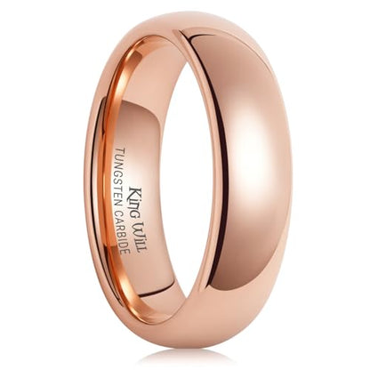 King Will Men's Women's Tungsten Carbide Ring 24k Gold Plated Rose Gold Plated Domed Polished Finish Wedding Band | Gold/Rose Gold, 1.5mm/2mm/4mm/6mm/8mm, Polished, Everyday Wear - color: Rose Gold 6mm