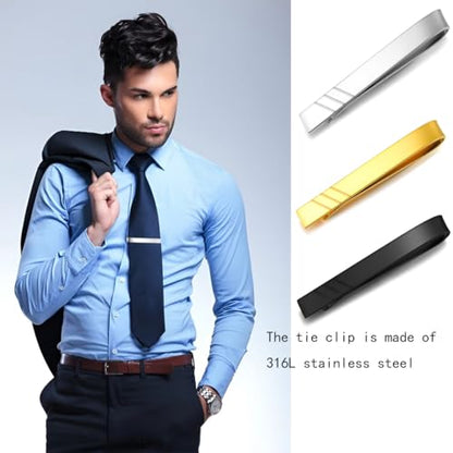 GWD Stainless Steel Tie Clips for Men Personalized Initial Tie Clip Classic Tie Bar Set - color: 3Color/Set