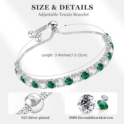 J.Fée Silver Bracelet, S925 Tennis Bracelet with Sparkling 5A Cubic Zirconia Silver Bracelets for Women Adjustable Bracelet for Women Bracelets Womens Bracelet Women Gifts for Women Mom - color: Zirconia Green CZ