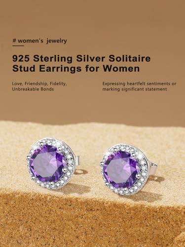 Bestyle Authentic 925 Sterling Silver 2 Carat Birthstone Earrings for Women, More Sparkle Heart/Round Solitaire Diamond Studs Earrings, Great Birthday/Christmas/Anniversary Jewelry for Wife Mother - color: 06. June Alexandrite-Round