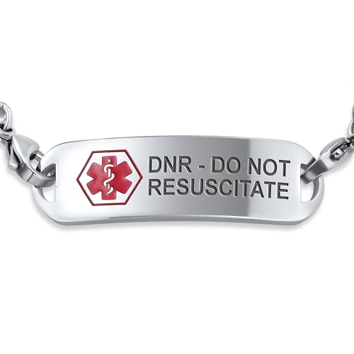 Bling Jewelry Personalize Medical Identification Medical ID Figaro Link Bracelet For Men Steel 8.5in Custom Engraved - style: Figaro-Do Not Resuscitate