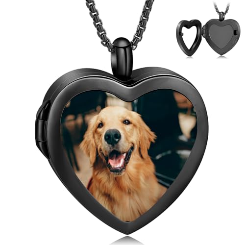 Oinsi Cremation Locket Necklace For Ashes Of Loved One Carry Photo Glass Memorial Urn Jewelry 316L Stainless Steel Keepsake Gifts - color: B-Black