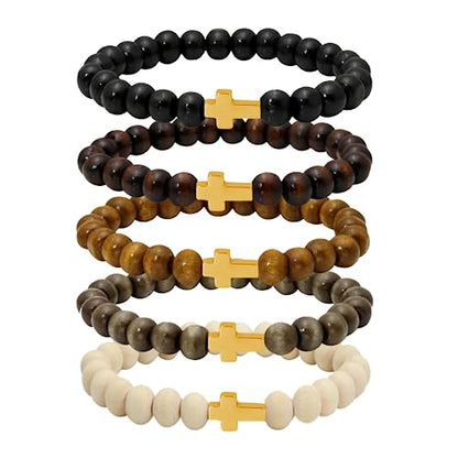 8mm Cross Beads Wooden Bracelet for Men Women Healing Lava Rock Stretch Bracelets Set - color: B: Cross Bracelet Wooden
