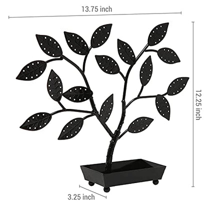 MyGift Jewelry Tree w/Bird Nest 48 pair Earrings Holder, Bracelets/Necklace Organizer Stand (Black Metal) - color: Black Metal