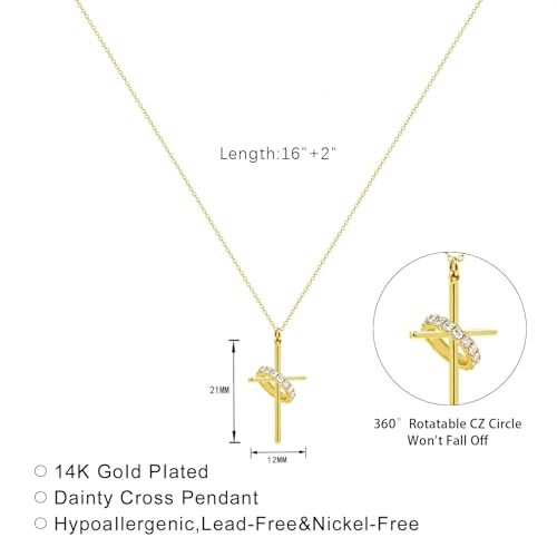 Airmb Cross Necklace for Women Gold/Silver Plated Layered Dainty Cross Chain Trendy Choker Satellite Charm Small Crucifix Pendant Gold/Silver Necklace Stackable Hypoallergenic Delicate Gift for Women - color: Gold-Cross with CZ Circle