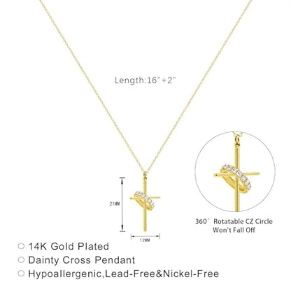 Airmb Cross Necklace for Women Gold/Silver Plated Layered Dainty Cross Chain Trendy Choker Satellite Charm Small Crucifix Pendant Gold/Silver Necklace Stackable Hypoallergenic Delicate Gift for Women - color: Gold-Cross with CZ Circle