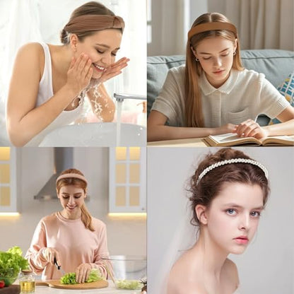 7 Pcs Headbands for Women Non Slip Headband Brown Knotted Headband for Women Pearl Headbands Different Fashion Headbands Hair Accessories - color: Brown
