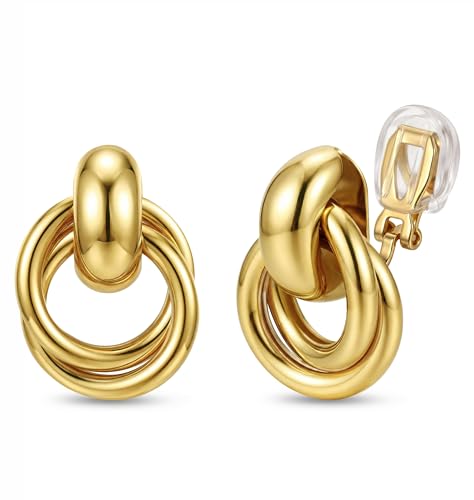 ORAZIO Clip On Earrings Women Geometric Statement Unique Non Pierced Earrings 14K Gold Plated Knot Chunky Drop Dangle Hoop Stud Clip-on Earrings for Women Trendy - color: Style A-Gold Plated