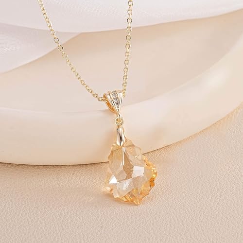 EVEVIC Teardrop Austrian Crystal Charm Pendant Necklace for Women | 14K Gold Plated,Adjustable Chain Fit,Elegant Teardrop Crystal,Gift Box Included,Perfect for Daily Wear and Special Events - color: Light Topaz