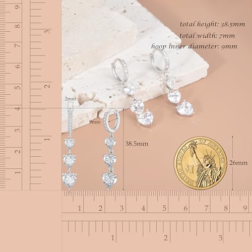 Heart Dangle Earrings for Women Dainty Charm Long Dangling Jewelry Multi Heart CZ Drop Huggie Earring Stud for Valentine's Day Earrings Gifts