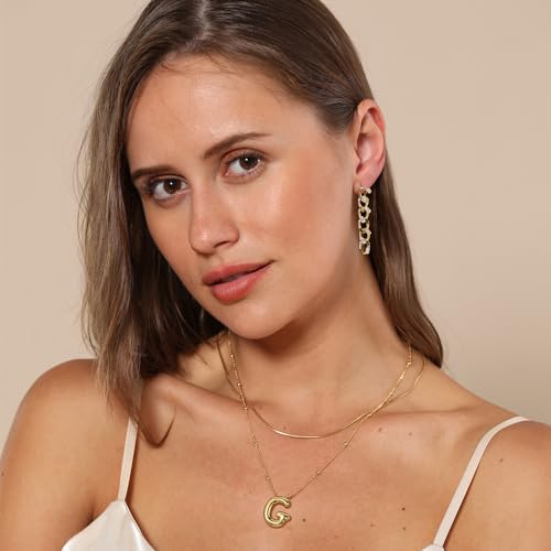 LUCA SMITH 2-Piece Initial Necklaces for Women, Dainty Balloon Bubble A-Z Letter Necklace Set, Name Letter Alphabet Pendant Layered Choker Necklaces Personalized Jewelry Gift - color: Gold bubble letter necklace, style: Initial Set-G