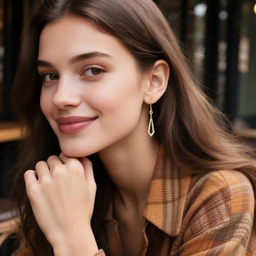 ALEXCRAFT 14K Goldplate Silver Long Rhombus Dangle Drop Earrings for Women | Trendy Hypoallergenic Lightweight Simple Daily Elegant Geometric Leverback Earrings Long Dangling Drop Earrings Boho Jewelry - color: Rhombus_Gold