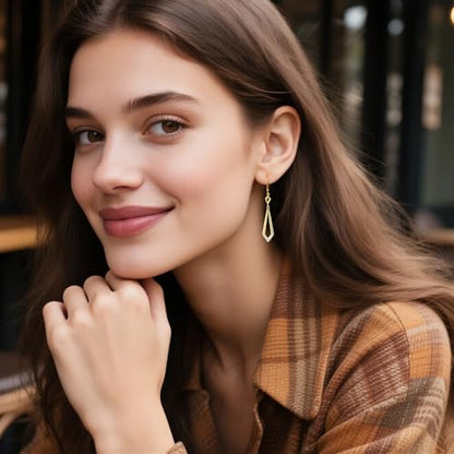 ALEXCRAFT 14K Goldplate Silver Long Rhombus Dangle Drop Earrings for Women | Trendy Hypoallergenic Lightweight Simple Daily Elegant Geometric Leverback Earrings Long Dangling Drop Earrings Boho Jewelry - color: Rhombus_Gold