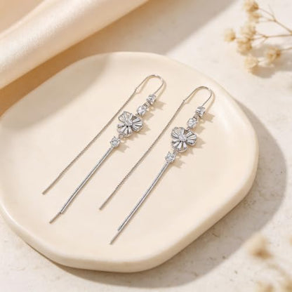 Silver Dangle Earrings Women Dangling Drop Bridesmaid Wedding Prom Jewelry - color: Silver flower