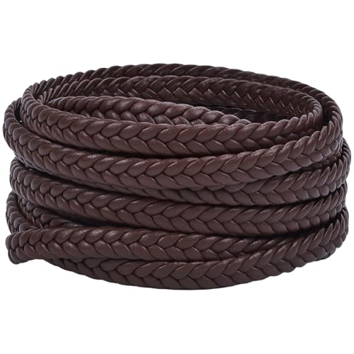 GORGECRAFT 5m x 10mm PU Braided Leather Cord Bolo Tie String 3mm Thick Faux Leather Strips Coconut Brown Flat Leatherette Braided Threads Rope for Bracelet Necklace Jewelry Making Tooling Workshop