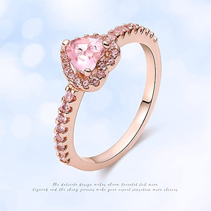 KUNSIR 925 Sterling Silver Rings Classic Cubic Zirconia Eternity Promise Statement Anniversary Wedding Bands Engagement Rings for Women Infinity Forever Love Ring Size 7-9 - style: 1-Pink Stone Ring