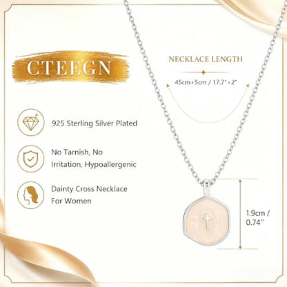 14K Gold/Silver Plated Cross Necklace for Women White Enamel Pendant | Unique Brass Irregular Disc Cross, Dainty Minimalist Faith Jewelry for Everyday Wear, Comes in a Beautiful Box - style: silver style2