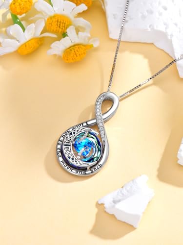 TOUPOP Birthstone Necklace for Women 925 Sterling Silver Moon and Star Pendant Necklaces I Love You to the Moon and Back Jewelry Anniversary Birthday Gifts for Her Wife Girlfriend Mom - color: 12-Dec-Blue Topaz