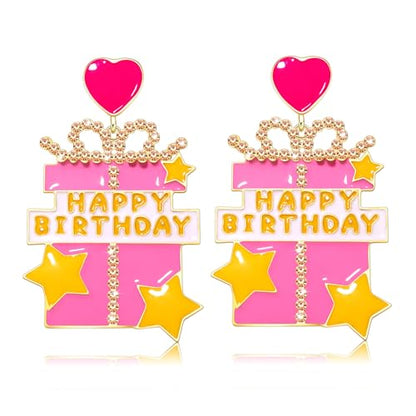 Birthday Earrings for Women Happy Birthdays Earrings Statement Cake Champagne Bottle Earring Happy Birthdays Dangle Earring Birthday Gifts Party Favors - color: Birthday Gifts