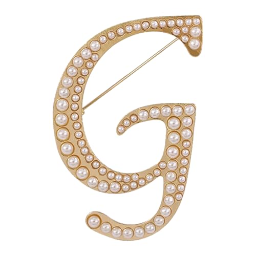 A-Z Initial 26 Letter Brooch Pins, Gold Faux Pearl Alphabet Badges Breastpin for Hat Bag Dress Coat Suit Accessory, Elegant Name Personalized Gifts for Women Men - color: G